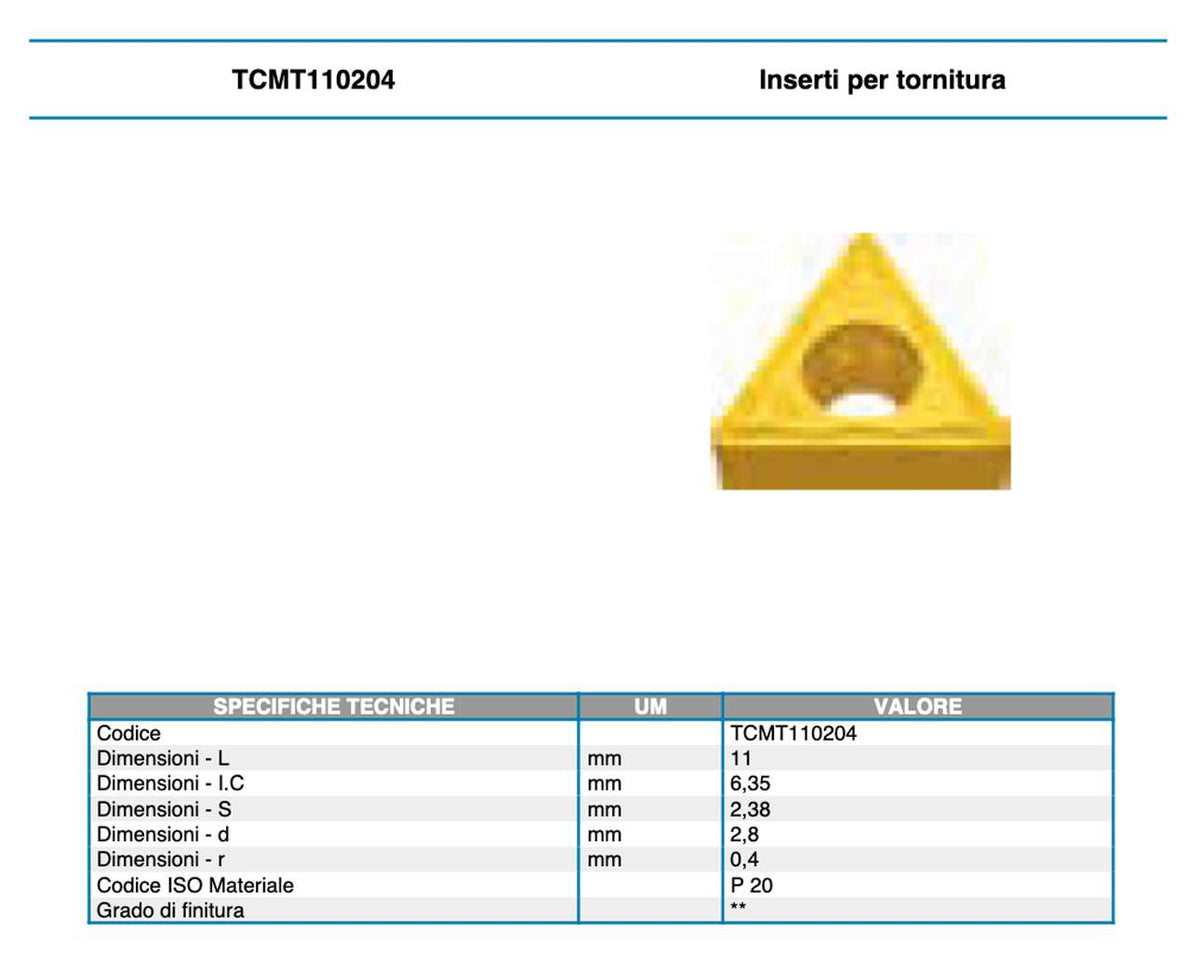 Inserti placchette metallo duro tornio tornitura 10pz -TCMT090204 -TCMT110204