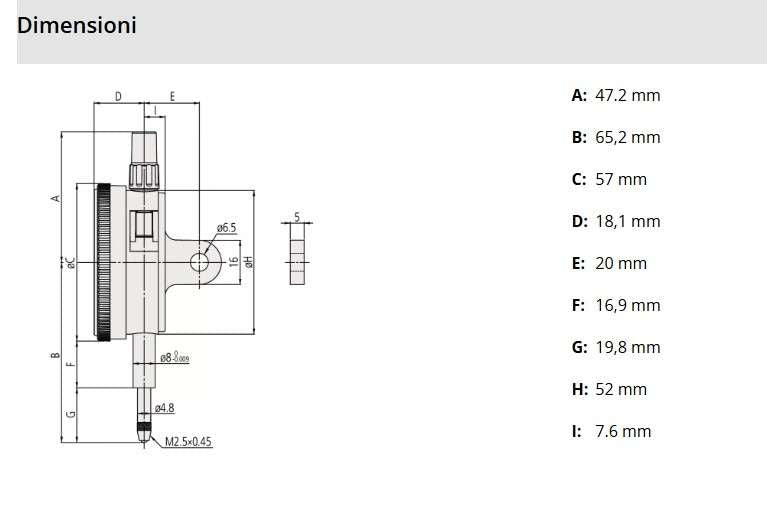 Comparatore metrico analogico fondello piatto, tipo ISO 10mm 2046AB- Mitutoyo