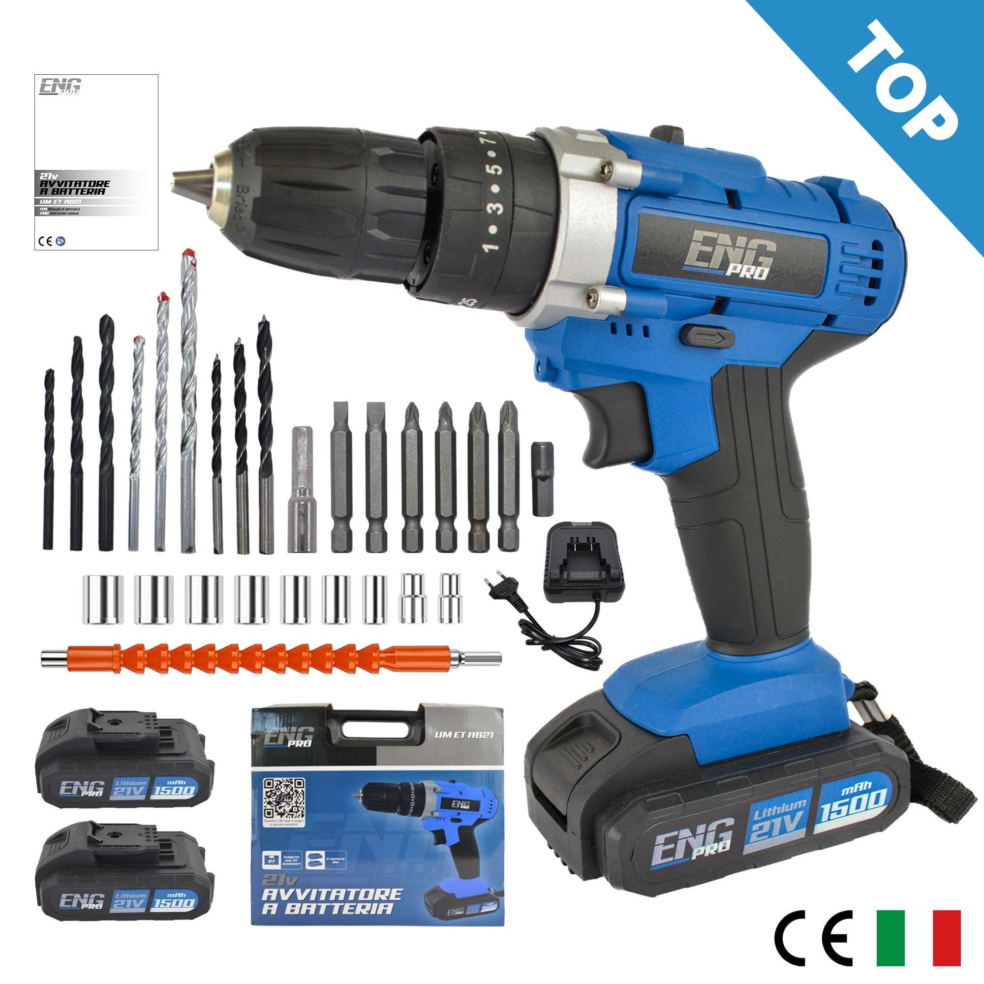 Trapano avvitatore foratura a percussione 21V +27 accessori - ENG PRO UM ET AB21