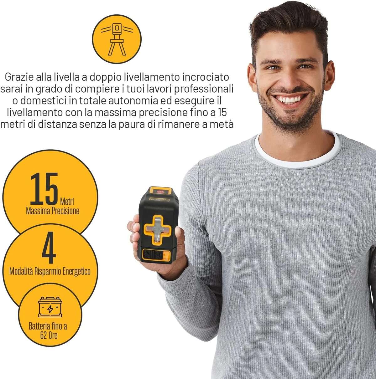 Livella bolla laser autolivellante a doppio livellamento, lunga durata GASETOOLS