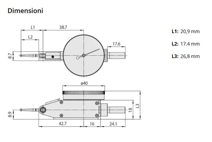 Comparatore a leva esecuzione orizzontale 513-404-10E - Mitutoyo