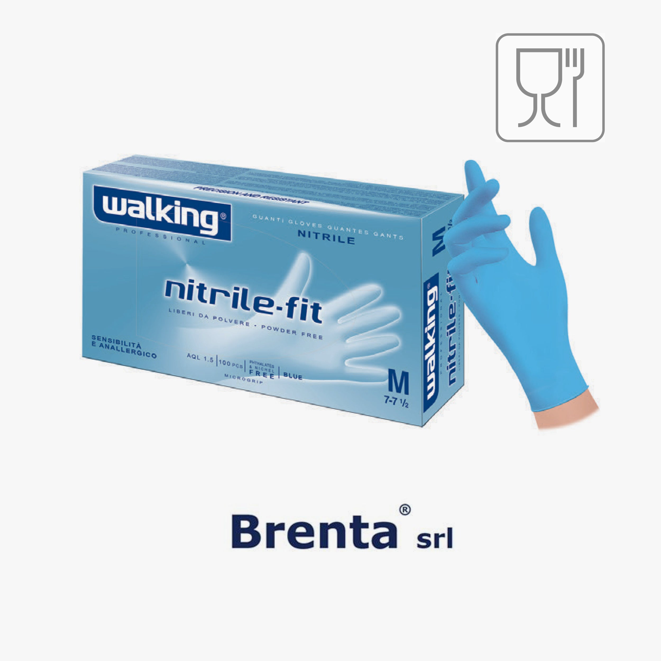 C.100 pz guanti nitrile fit blu senza polv.taglia