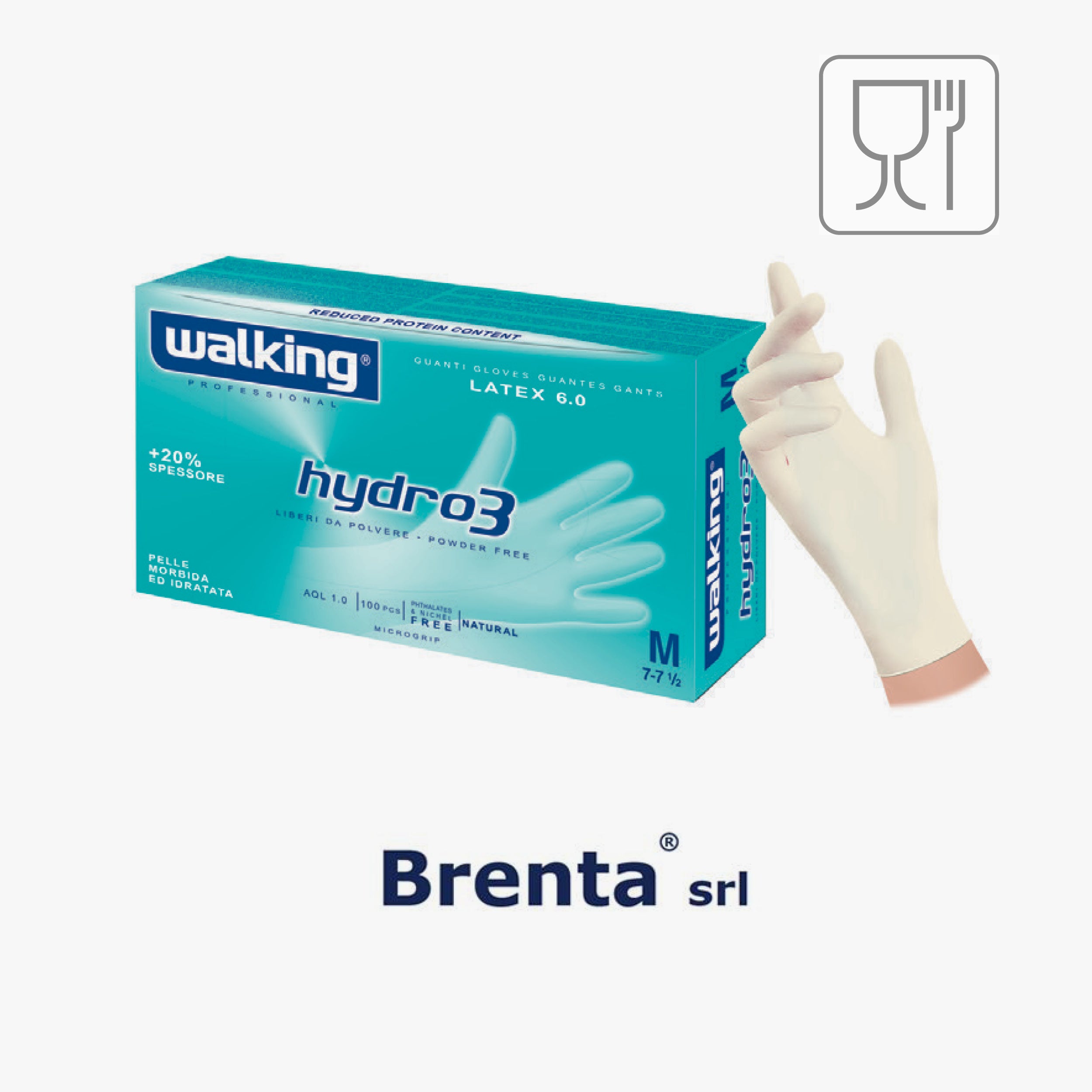 C.100 pz guanti hydro 3 plus 6 gr.lattice senza polvere