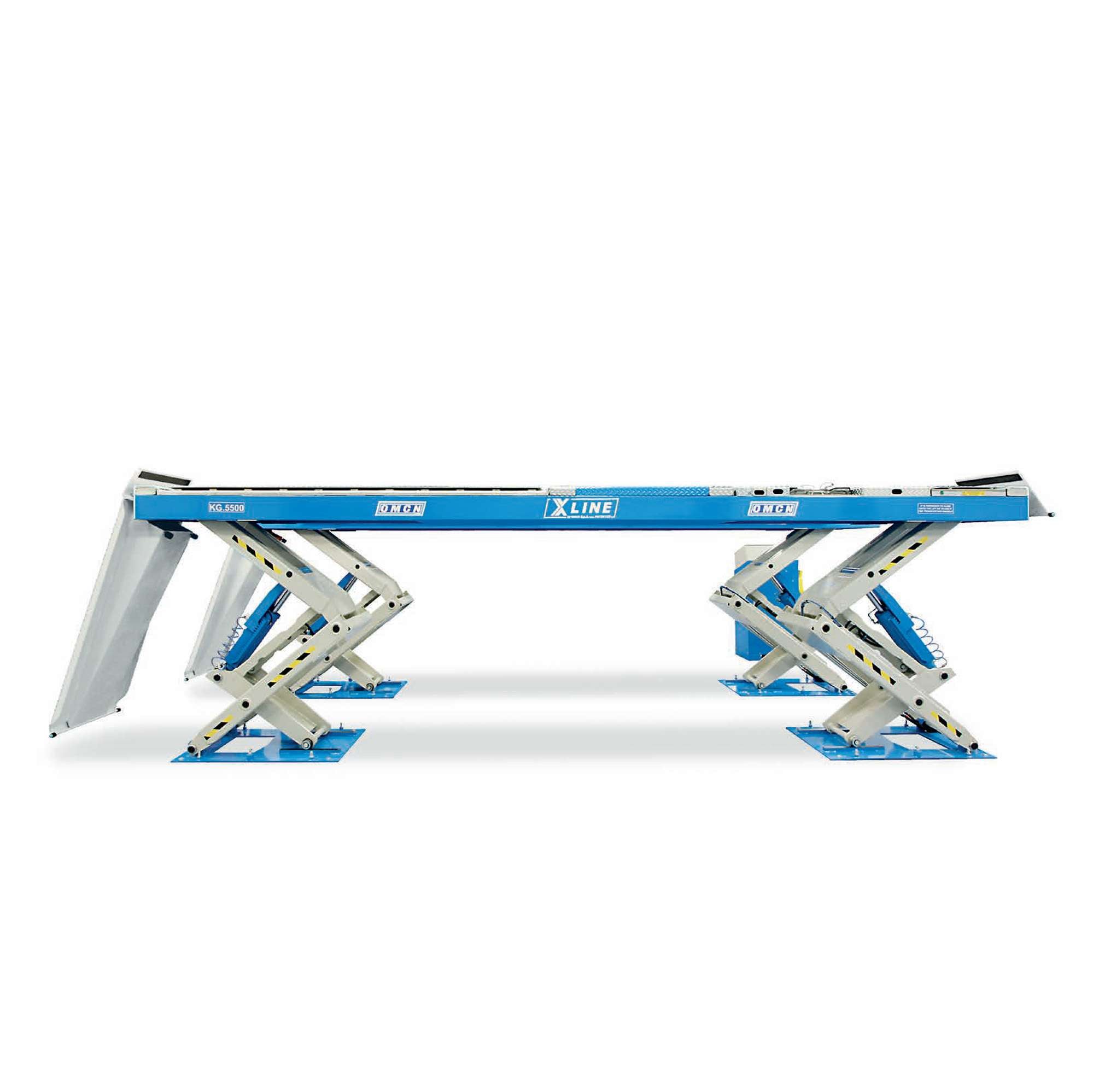 Sollevatore elettroidraulico X-LINE portata 5500 kg con lift table portata 4000 kg a pedana piana OMCN