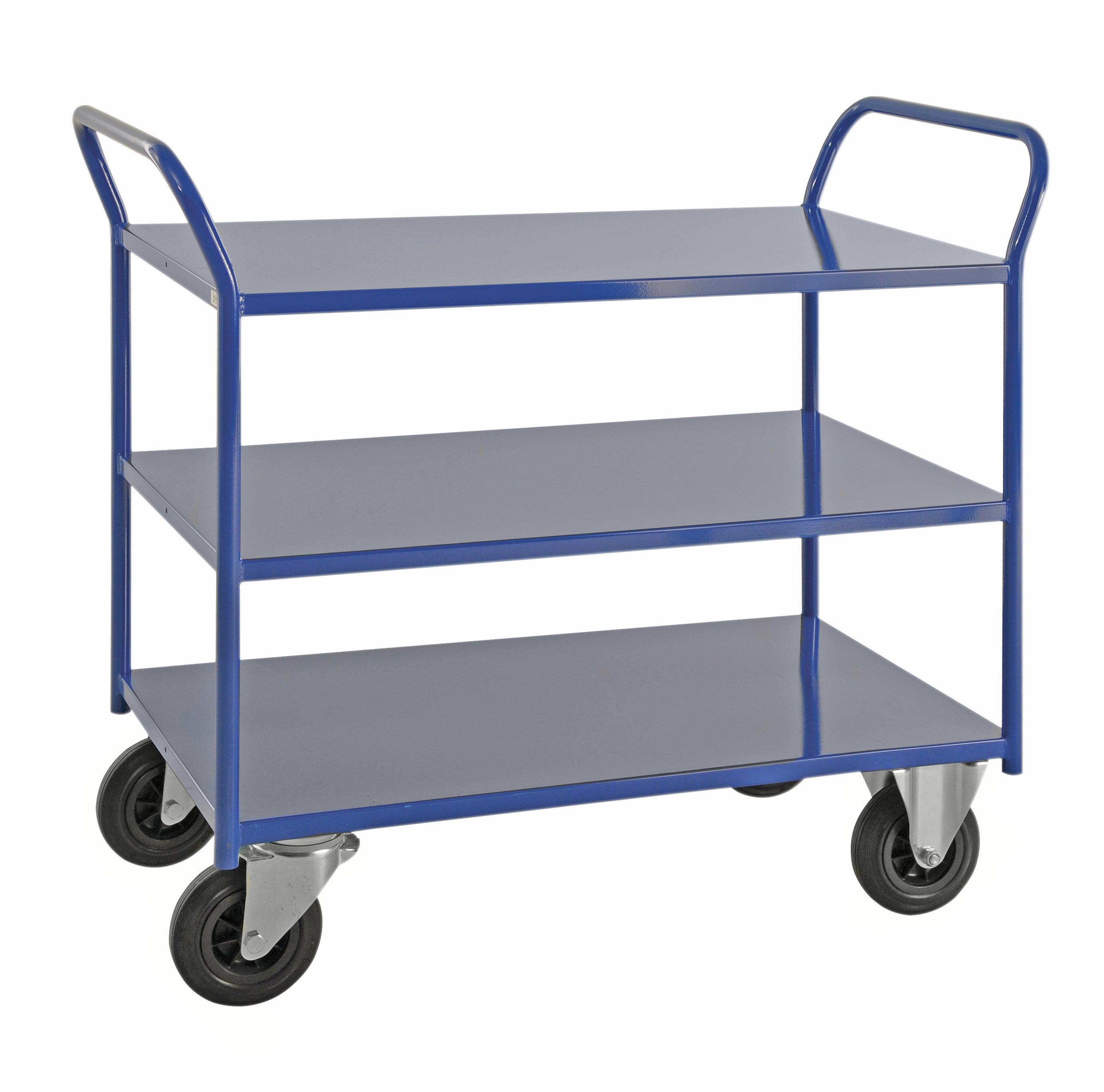 Carrello robusto in lamiera 3 ripiani Blu con freno - KM4169-BB Kongamek