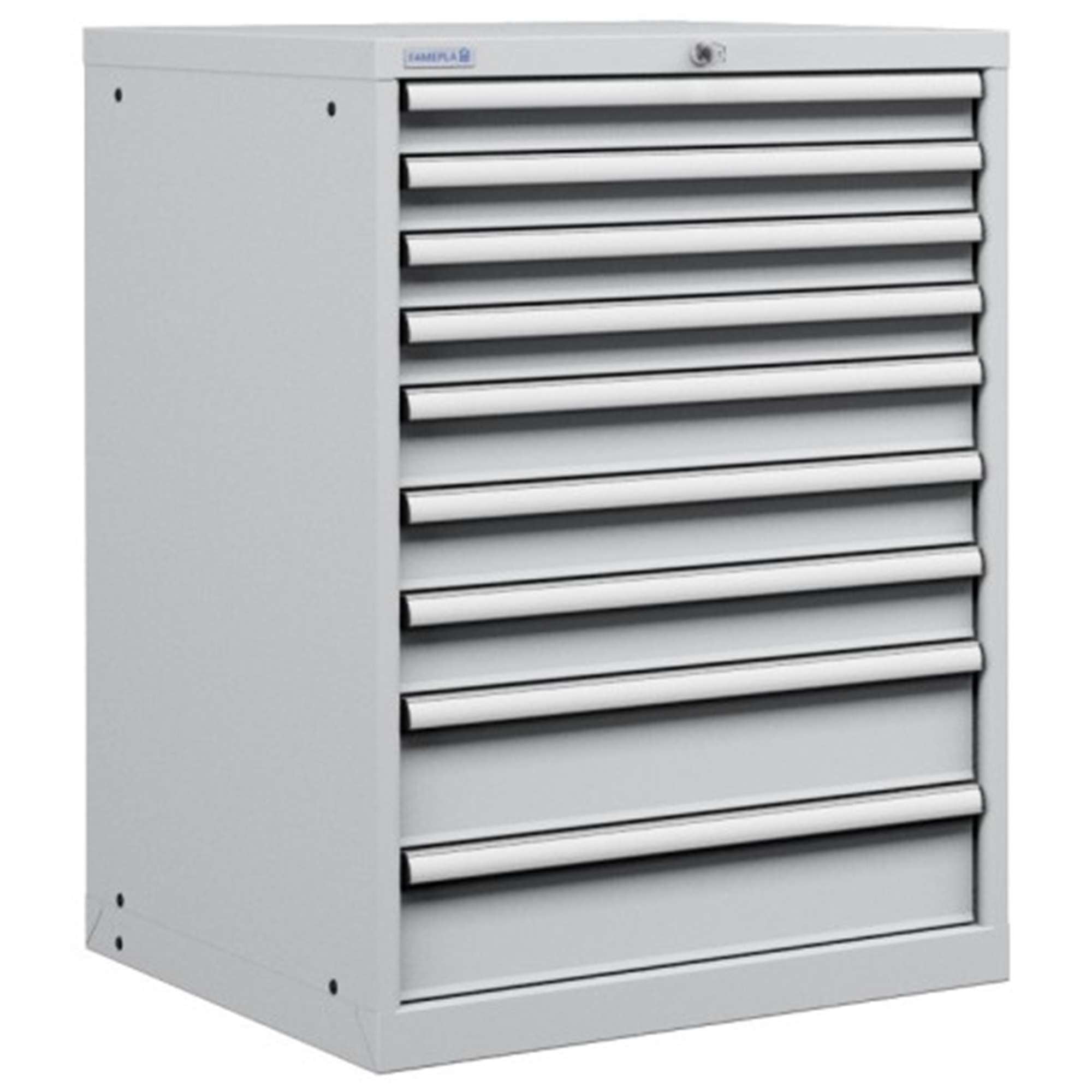 Armadio con 9 cassetti per officina industriale 717 X 726 X 1000 H - estrazione totale TELESCOPICA - FAMI FAG20406008 - Grigio