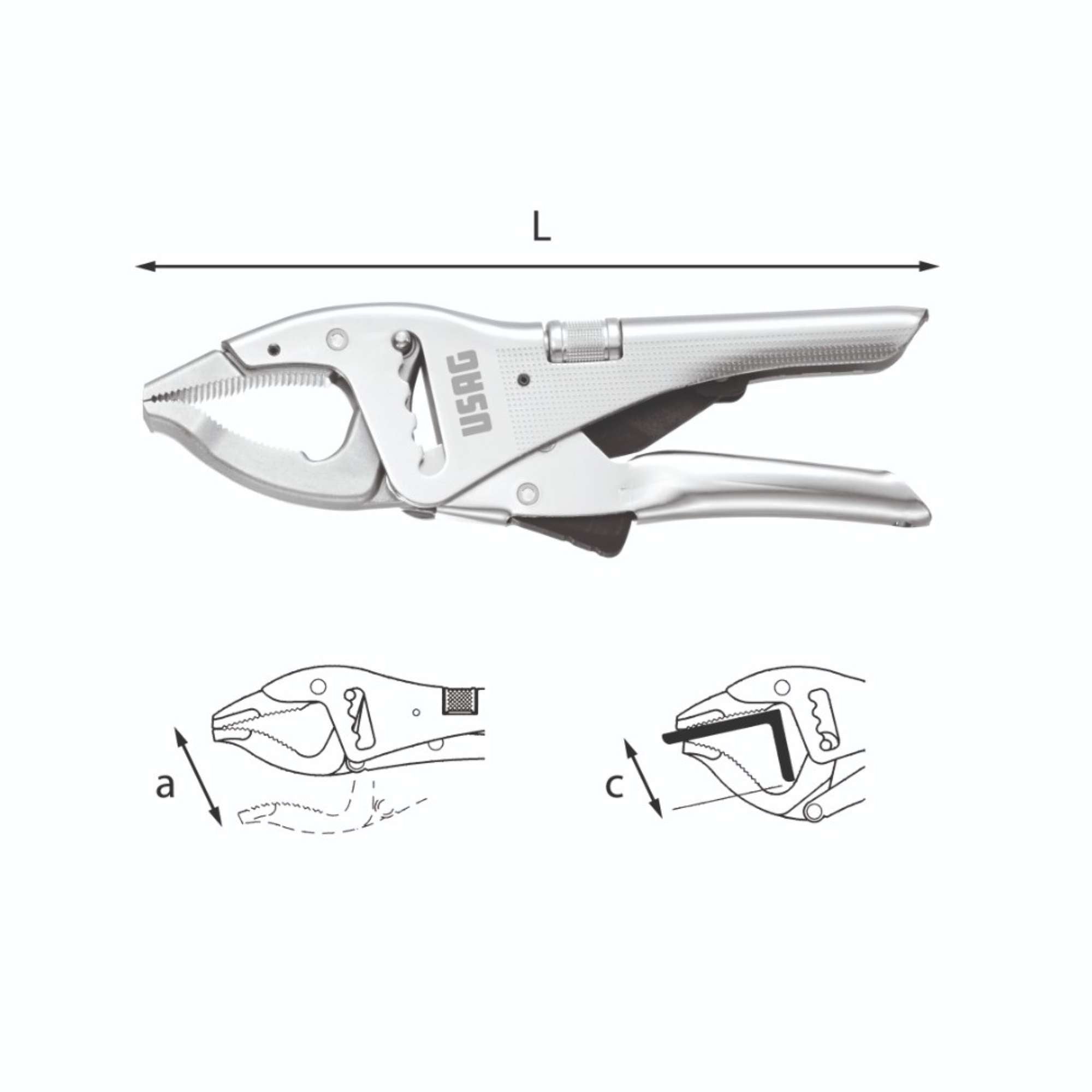 Pinza regolabile autobloccante a cremagliera ganasce lunghe - Usag U01350510