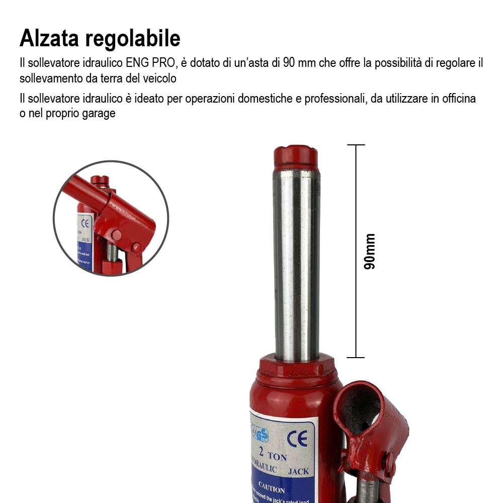 Cric auto sollevatore idraulico martinetto a bottiglia 2 t - ENG PRO MA CB 0002