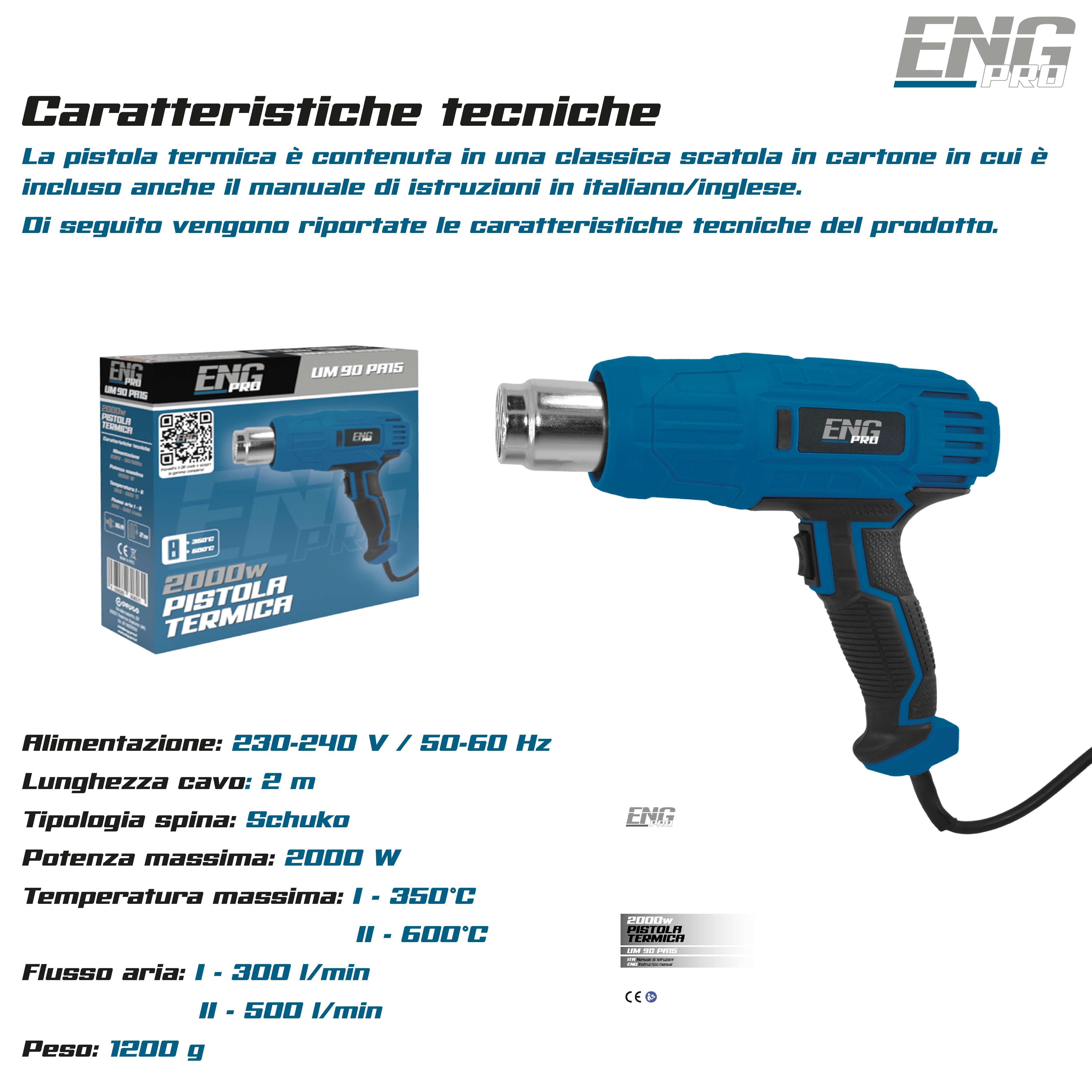 Pistola termica ad aria calda termosoffiatore 230V 600C - ENG PRO UM 90 PA15