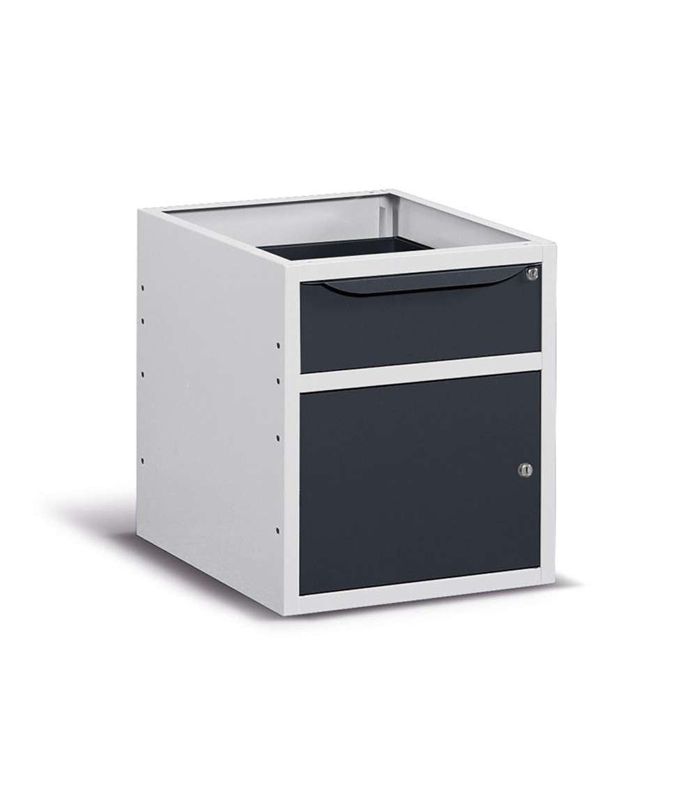 Cassettiera per banco da lavoro 500 X 607 X 570 H - con un cassetto e una porta, portata 25 KG - FAMI FBG03S50C0004PD - Antracite/Grigio