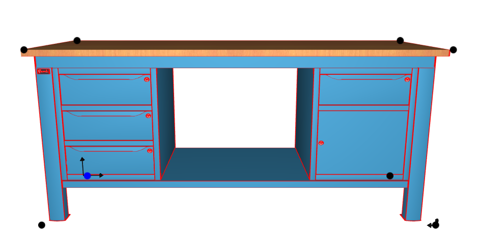 Banco da lavoro per officina piano in legno 2000 X 750 X 880 H - armadio 3 cassetti + armadio 1 cassetto 1 porta - FAMI - Blu