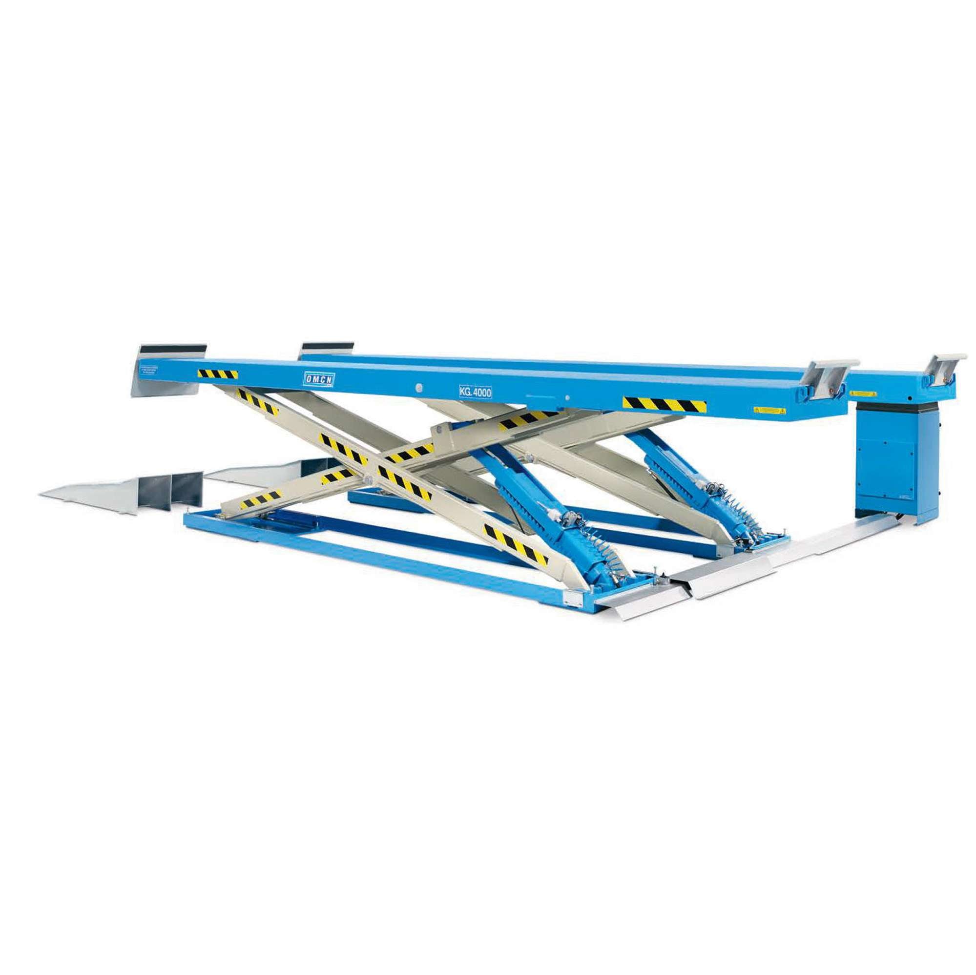Sollevatore elettroidraulico a forbice portata 4000 kg a pavimento con lift table a pedane piane OMCN