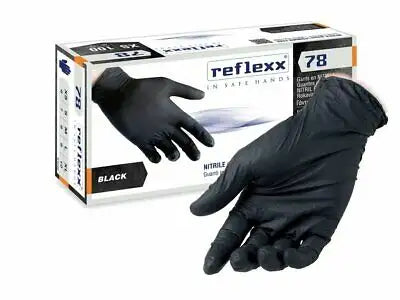 Reflexx Guanti neri in Nitrile senza polvere, medio, tg.M o XL 1000pz R78(M-XL)