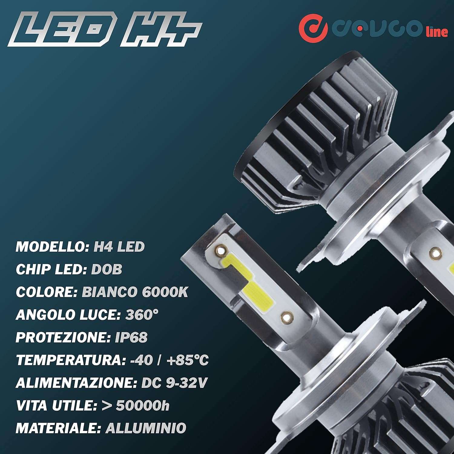 Lampadine H4 LED, kit fari auto bianco 10000LM 12V 6000K - DEVCOline AR FL 00H4