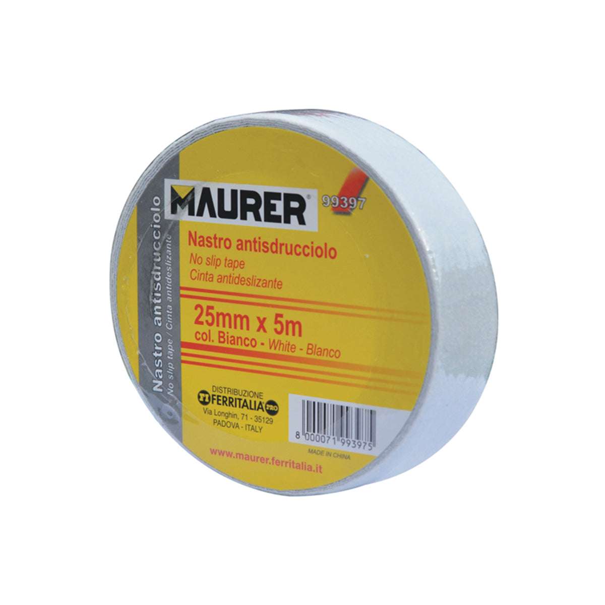 Nastro antisdrucciolo Bianco largo 25mm lungo 5metri - Maurer 99397