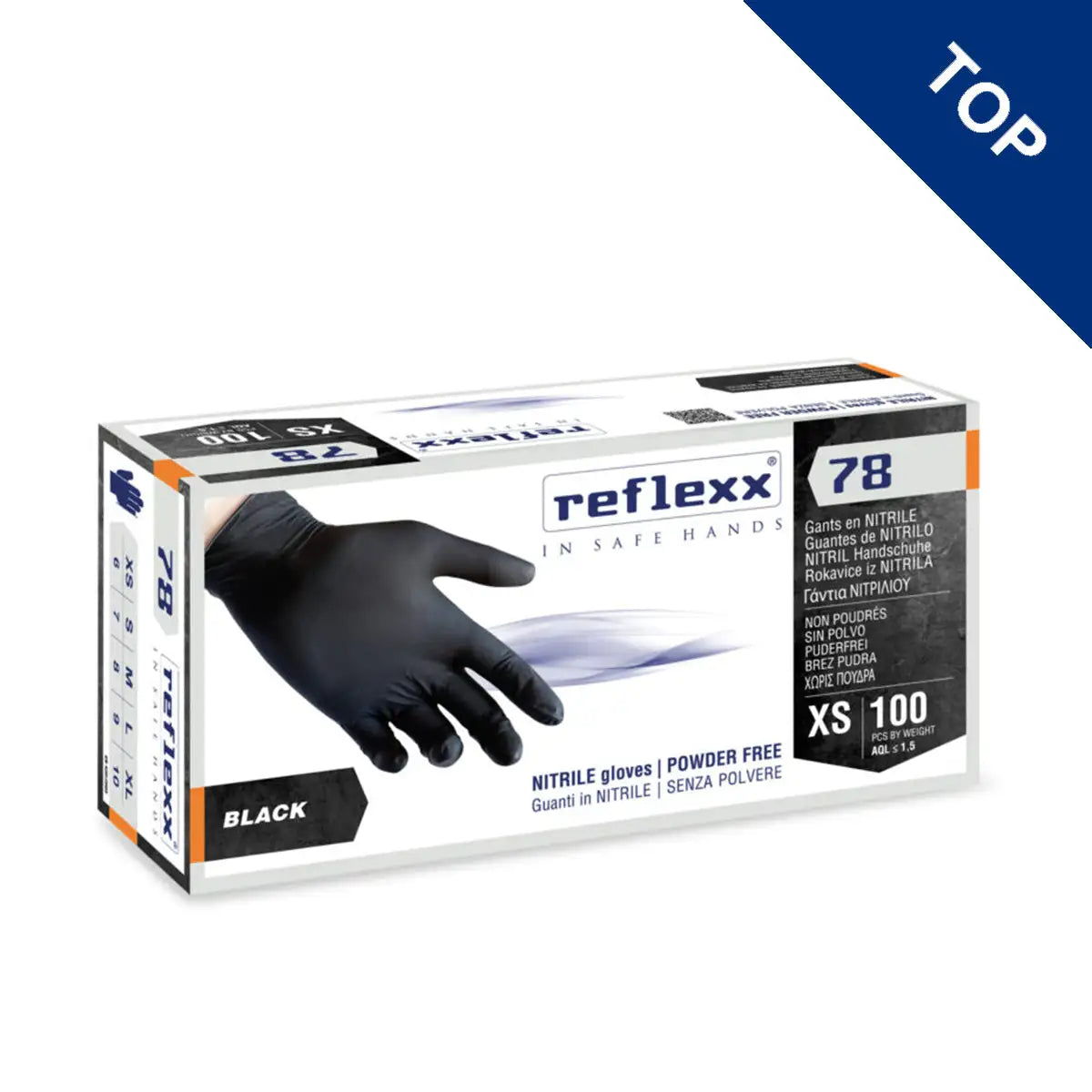 Reflexx Guanti neri in Nitrile senza polvere, medio, tg.M o XL 1000pz R78(M-XL)