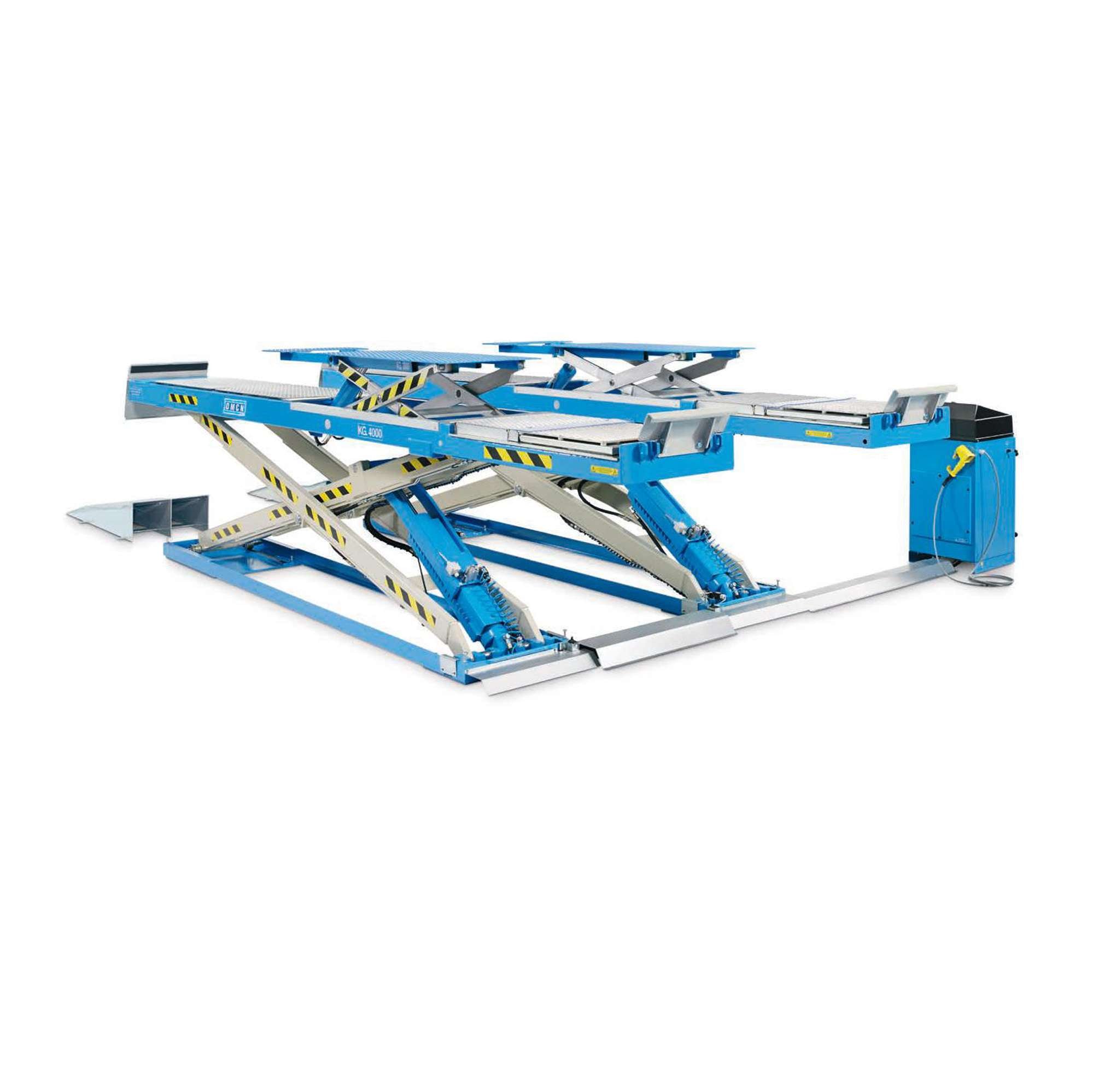 Sollevatore elettroidraulico a forbice portata 4000 kg a pavimento con lift table con provagiochi OMCN