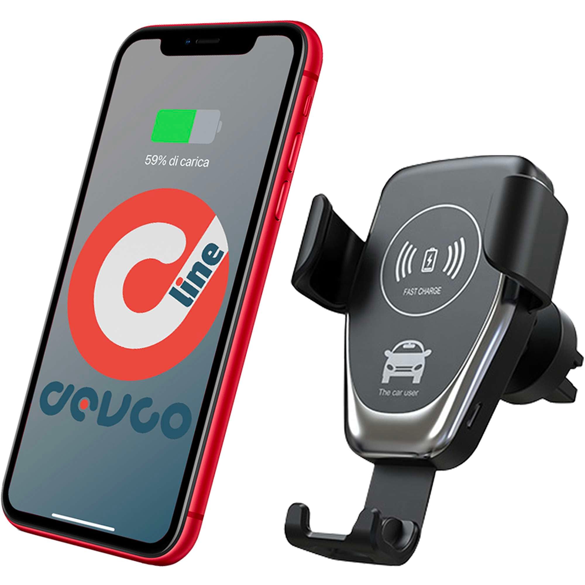 Supporto telefono con carica wireless caricatore per auto - DEVCOline AT CW CAR1